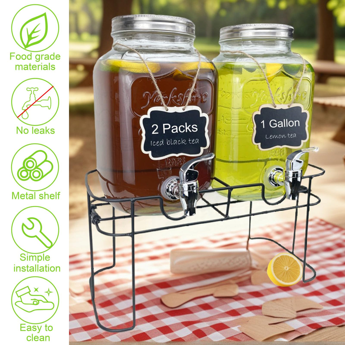 1 Gallon Glass Drink Dispenser with Spigot, 2 Packs R156