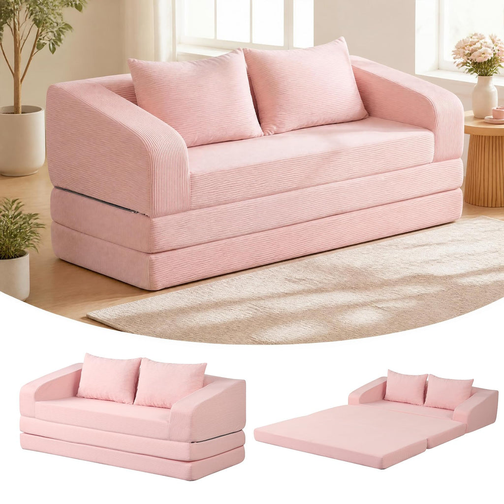 61" Pink Convertible Futon Sofa Bed Q6068