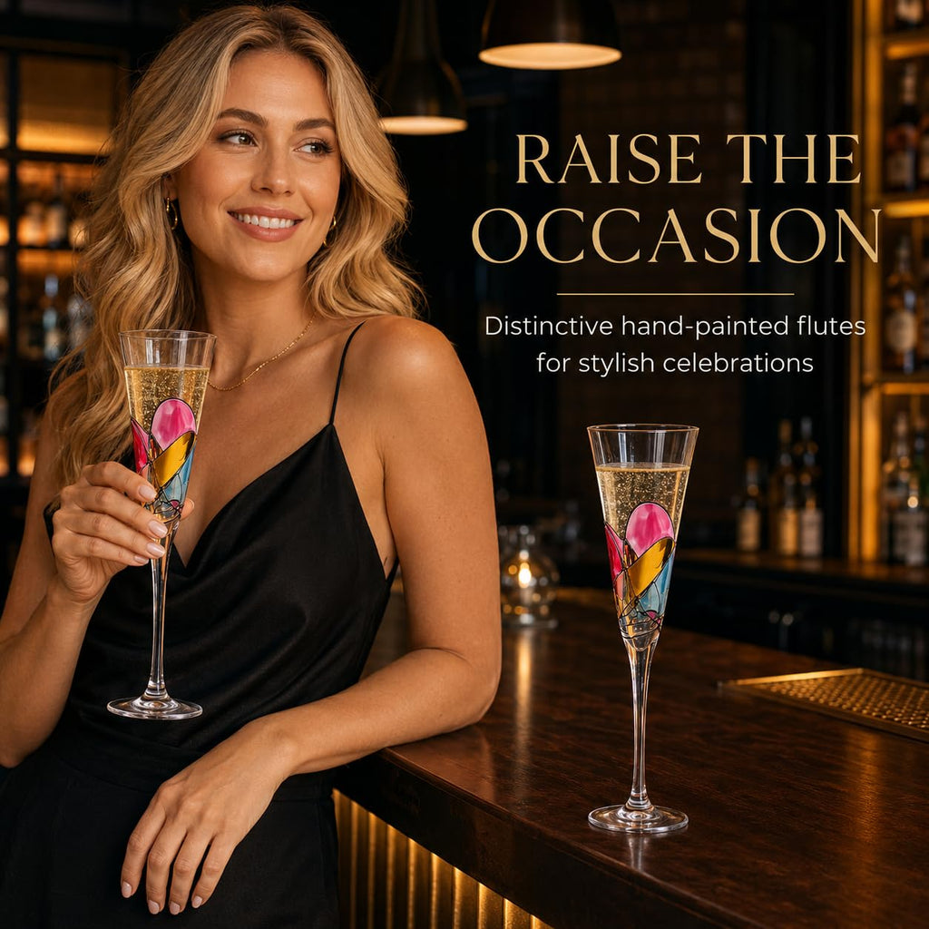 Hand Painted Martini Champagne Cocktail Glasses 2 Set X4838