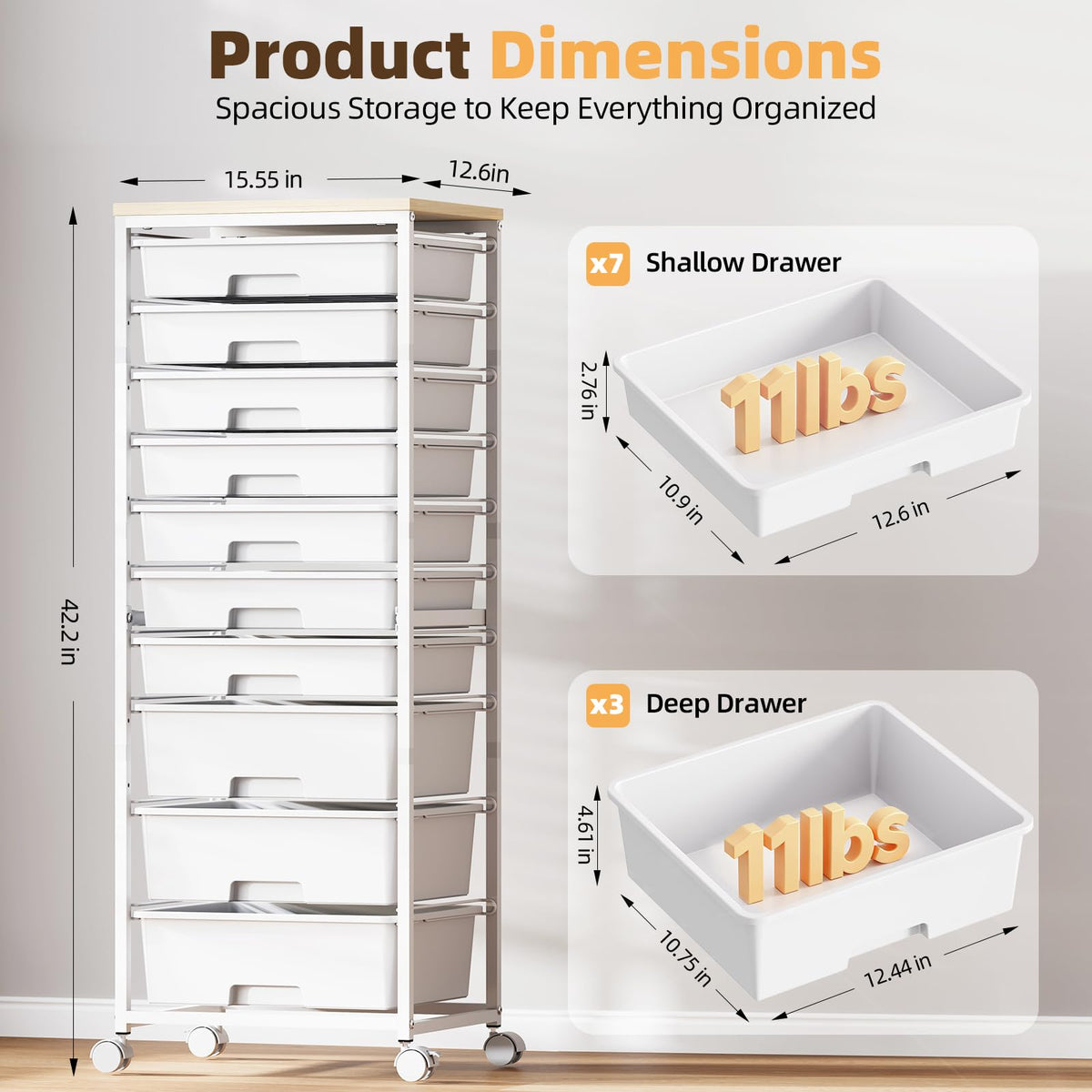 Rolling Storage Cart with 10 Drawers, White X827