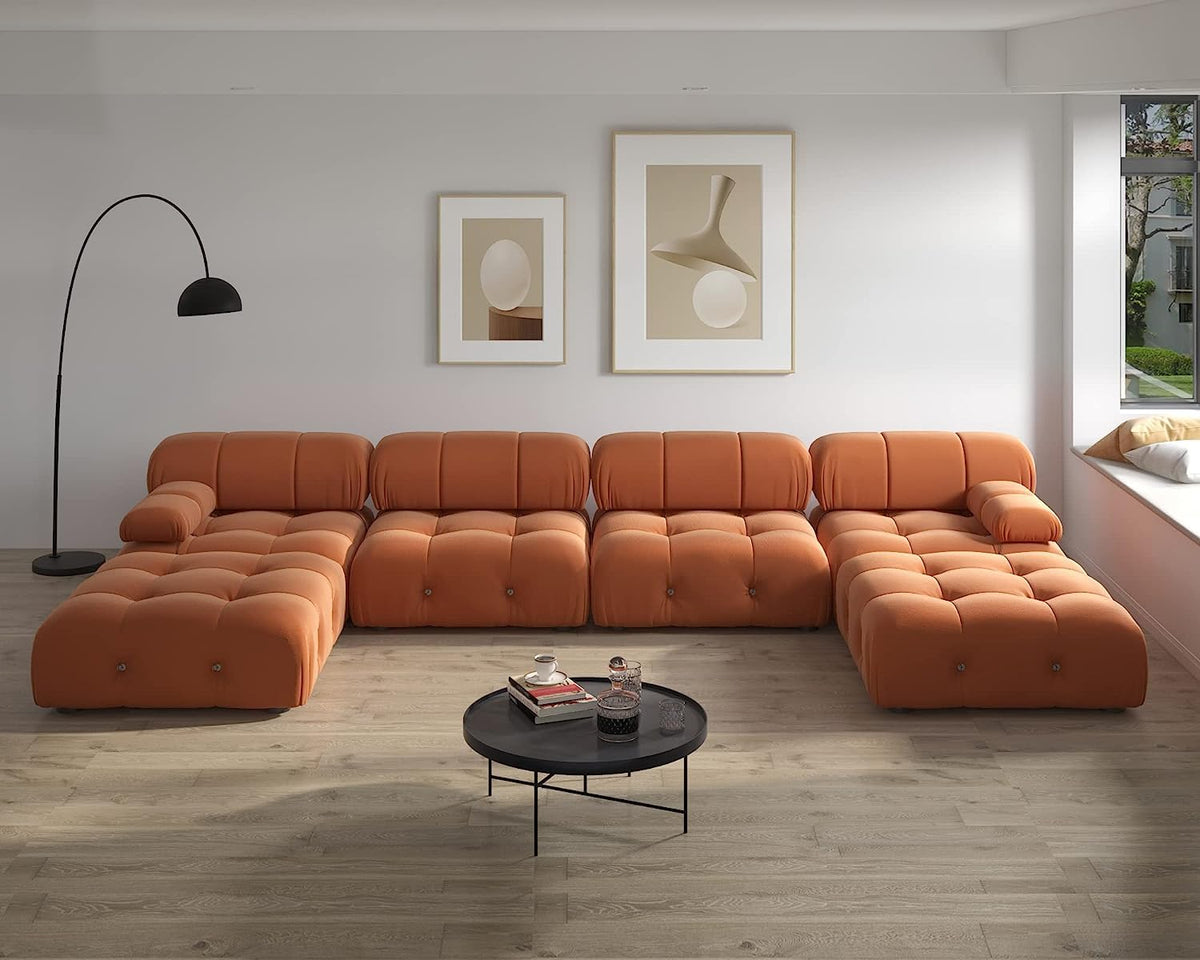 Orange Velvet U-Shaped Sectional Sofa with Chaise Y1659