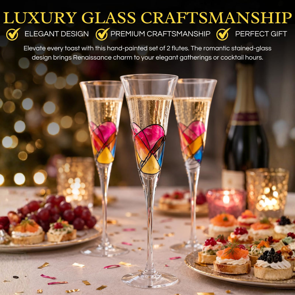 Hand Painted Martini Champagne Cocktail Glasses 2 Set X4838