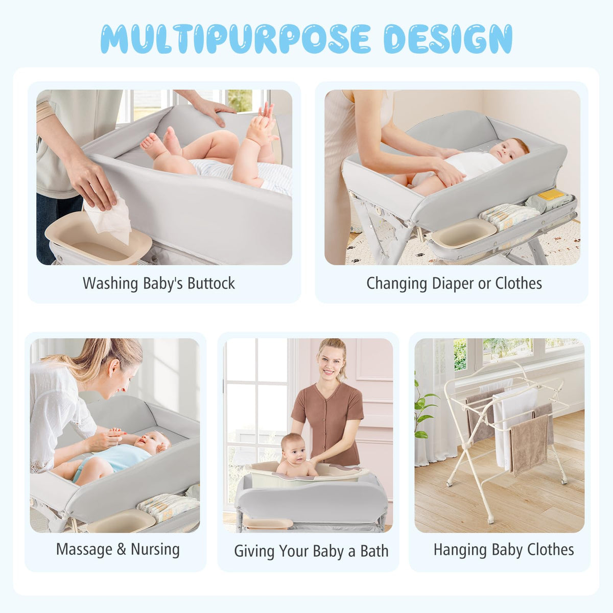 Portable Foldable Baby Changing Table with Wheels G2741