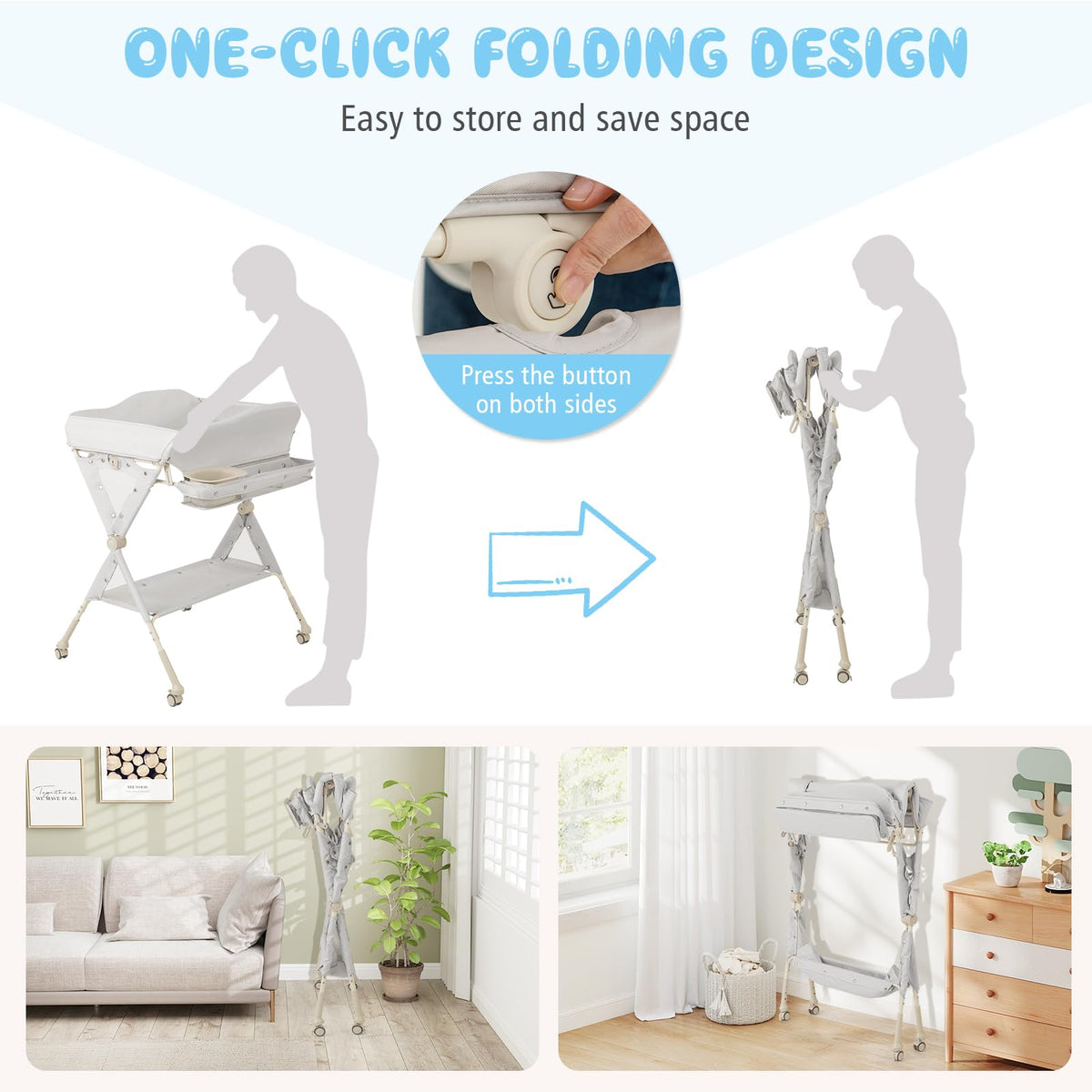 Portable Foldable Baby Changing Table with Wheels G2741