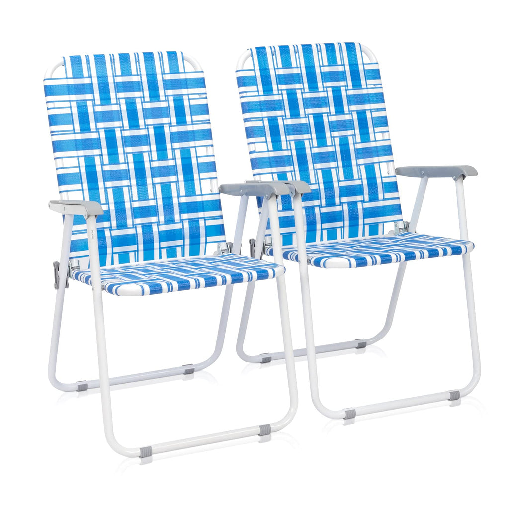 Set of 2 Blue Webbed Folding Patio Chair P85212