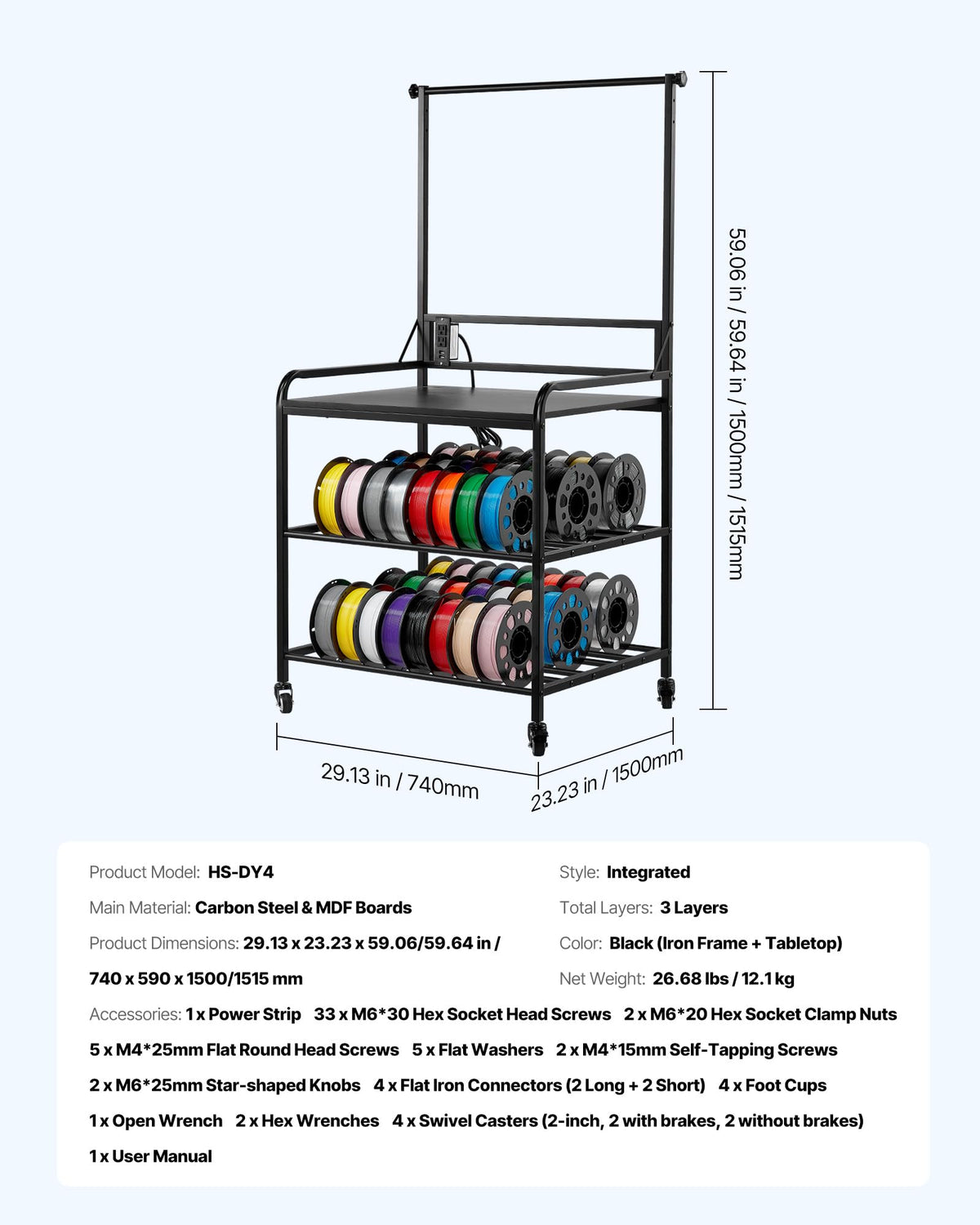 3-Tier Filament Storage Rack with Wheels E845562