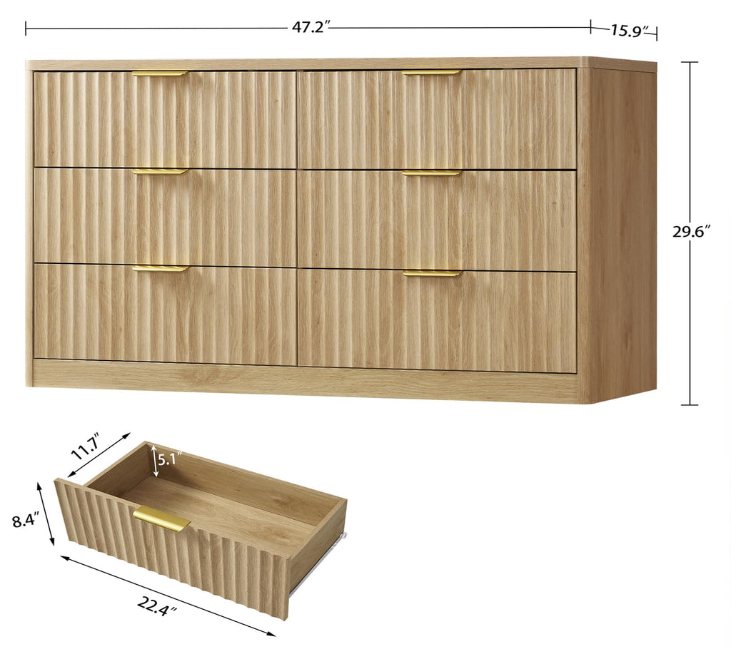Fluted 6 Drawer Wood Dresser V546164