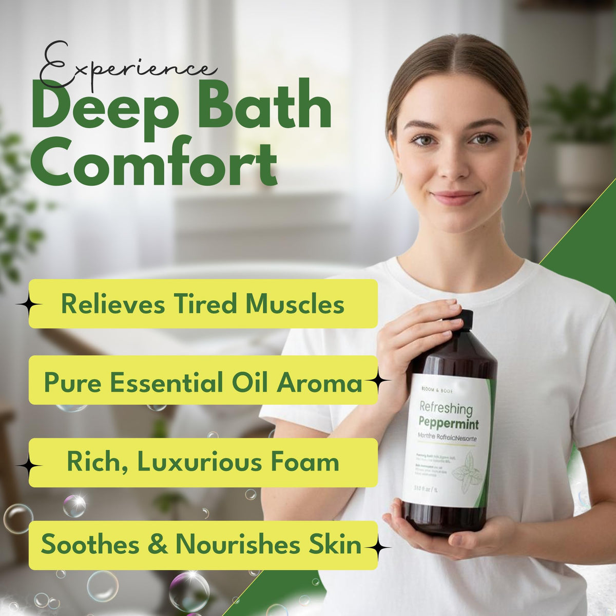 Scented Foaming Bubble Bath with Essential Oils and Epsom Salt, 33.8 fl oz F787663