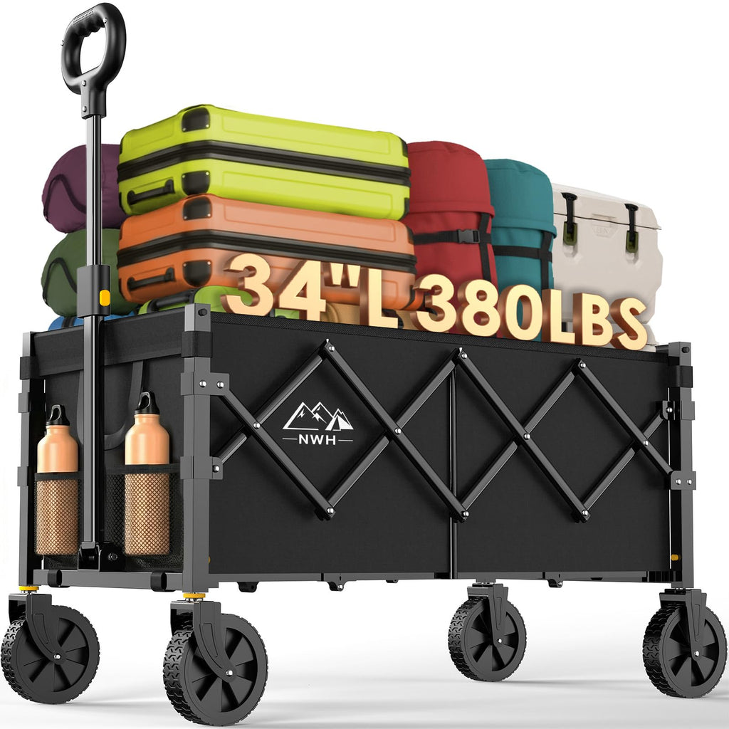 34'' Extra Long Collapsible Wagon, 380lbs Heavy Duty Utility Cart with All-Terrain Wheels V45891