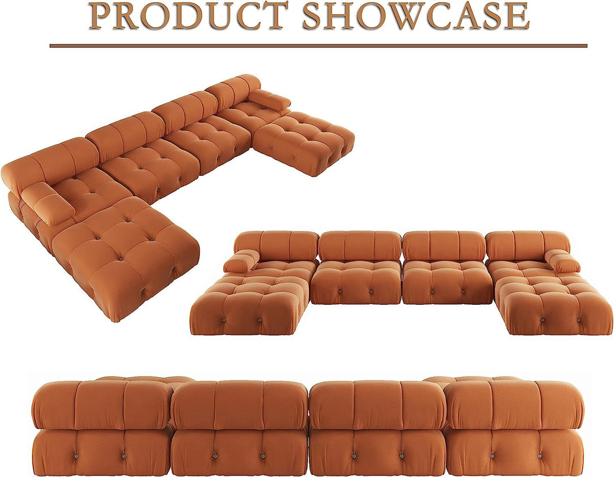 Orange Velvet U-Shaped Sectional Sofa with Chaise Y1659