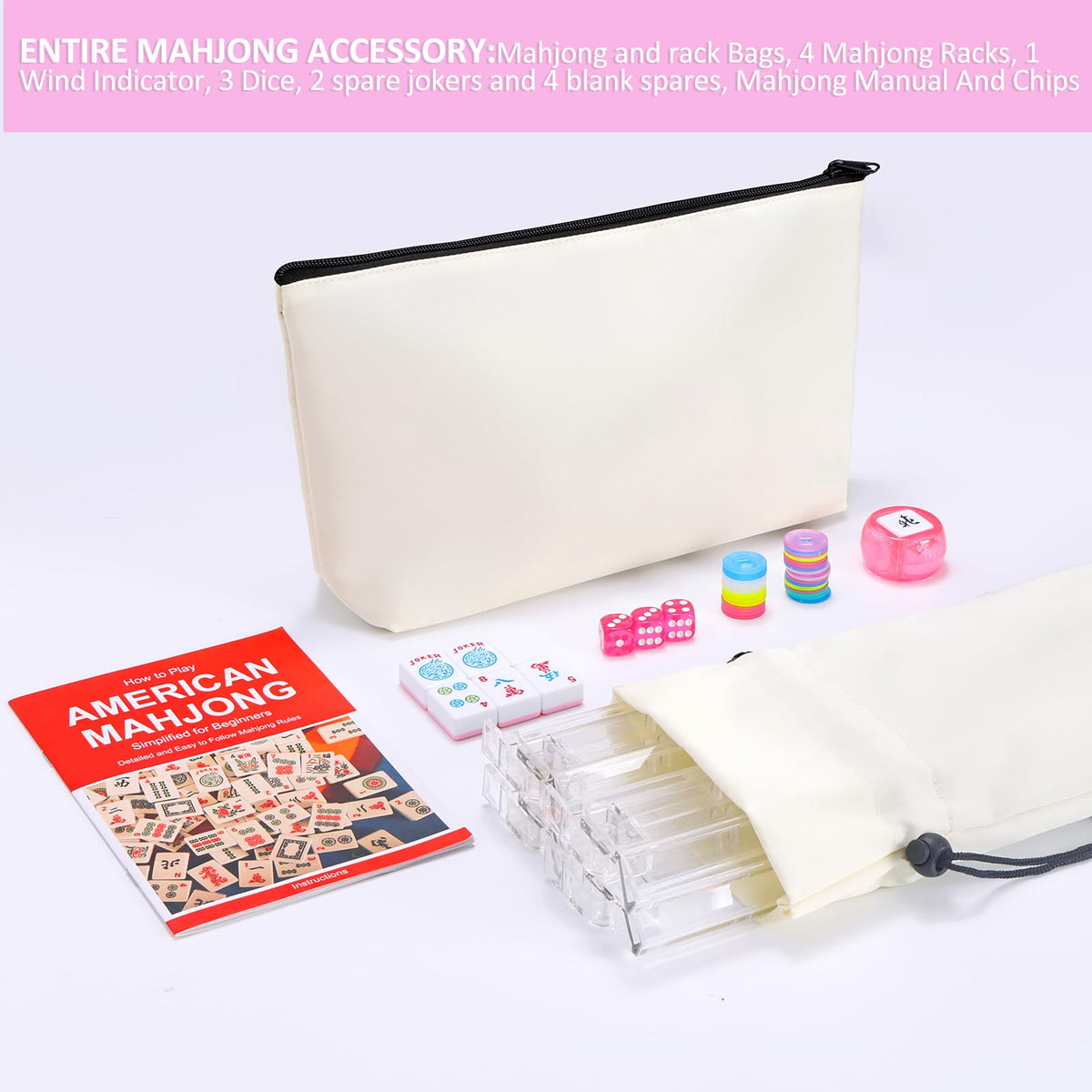 166 Pink Mahjong Set with Bag and 4 Racks H89465