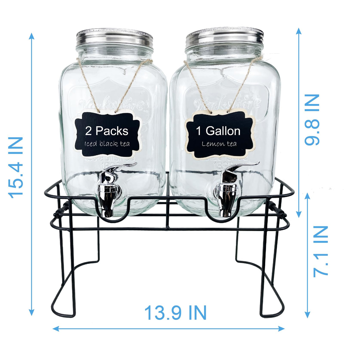 1 Gallon Glass Drink Dispenser with Spigot, 2 Packs R156