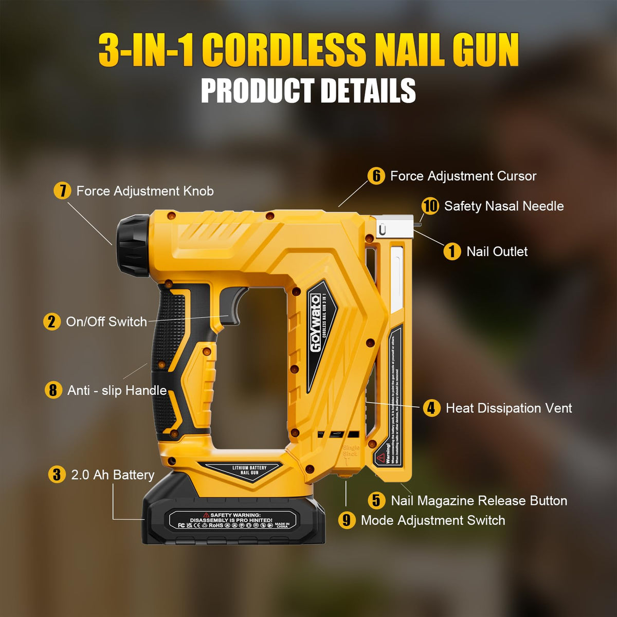 21V Cordless 18 Gauge 3-in-1 Brad Nailer F47767