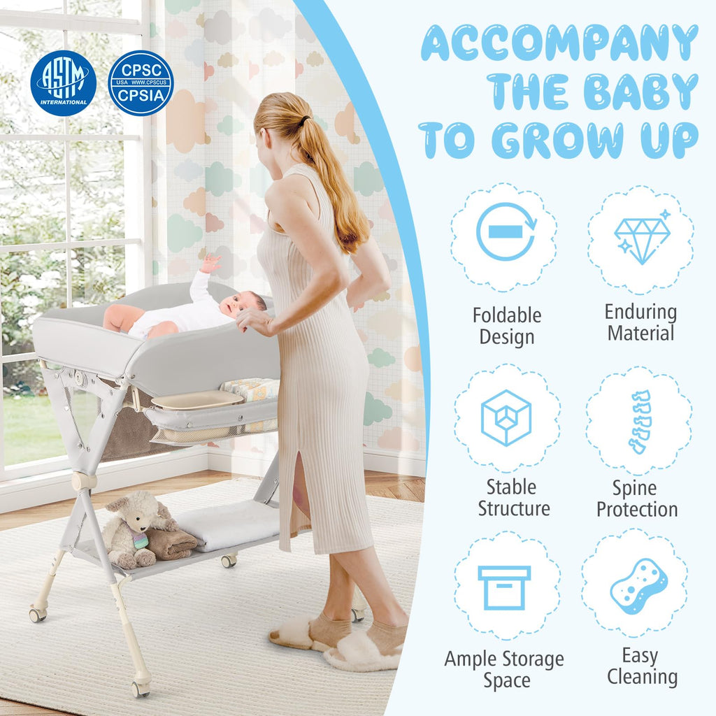 Portable Foldable Baby Changing Table with Wheels G2741