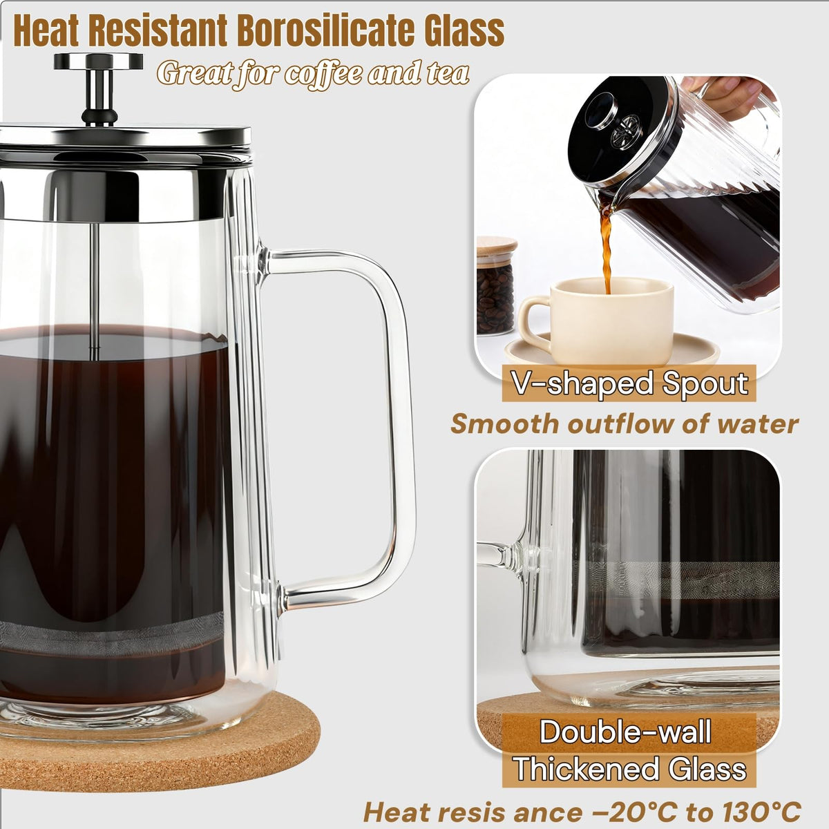 34oz Double Wall Borosilicate Glass French Press Coffee Maker J98348