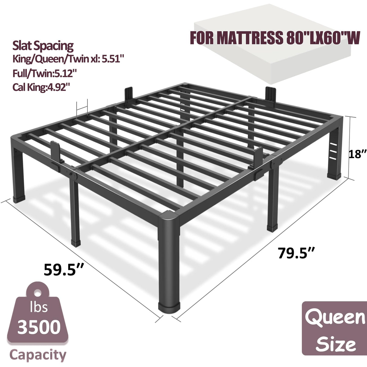 18 inch Queen Metal Platform Bed Frame R675