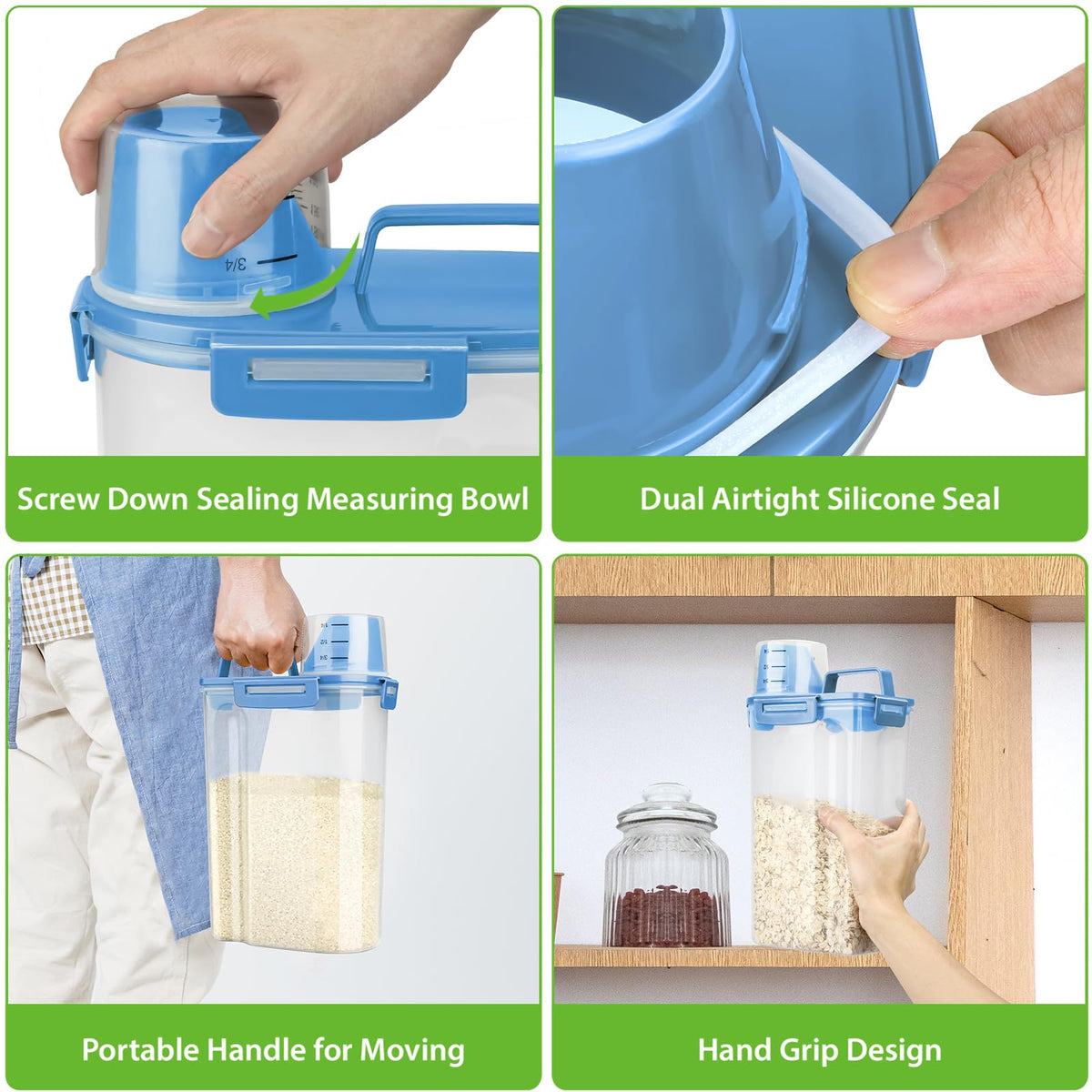 Airtight Rice Storage Container with Measuring Cup F977