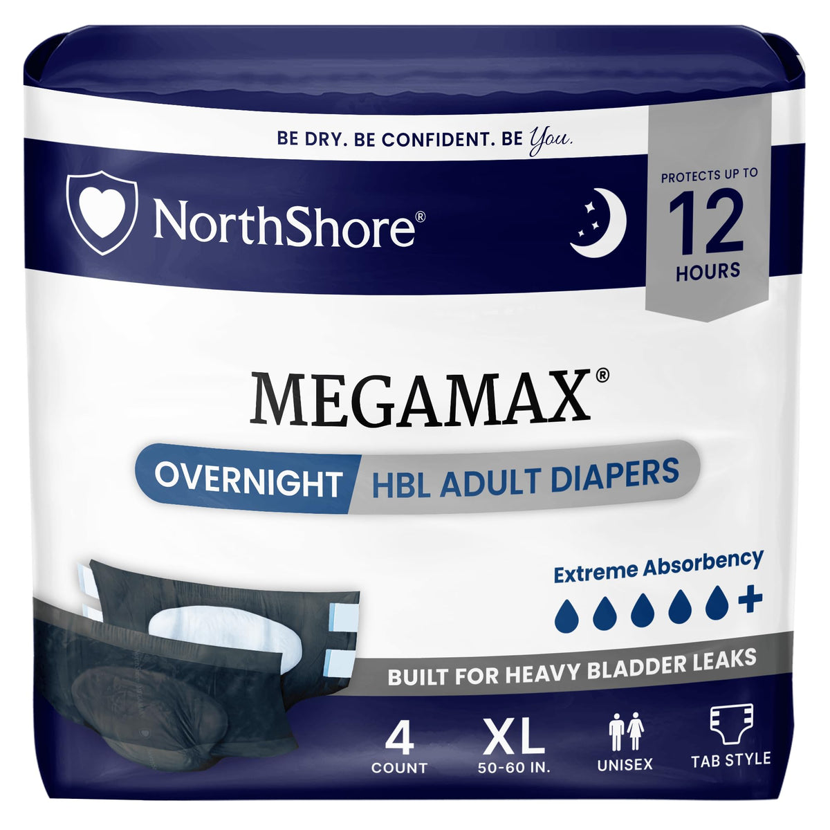Black X-Large Adult Diapers with Tabs, 4 Count K5974