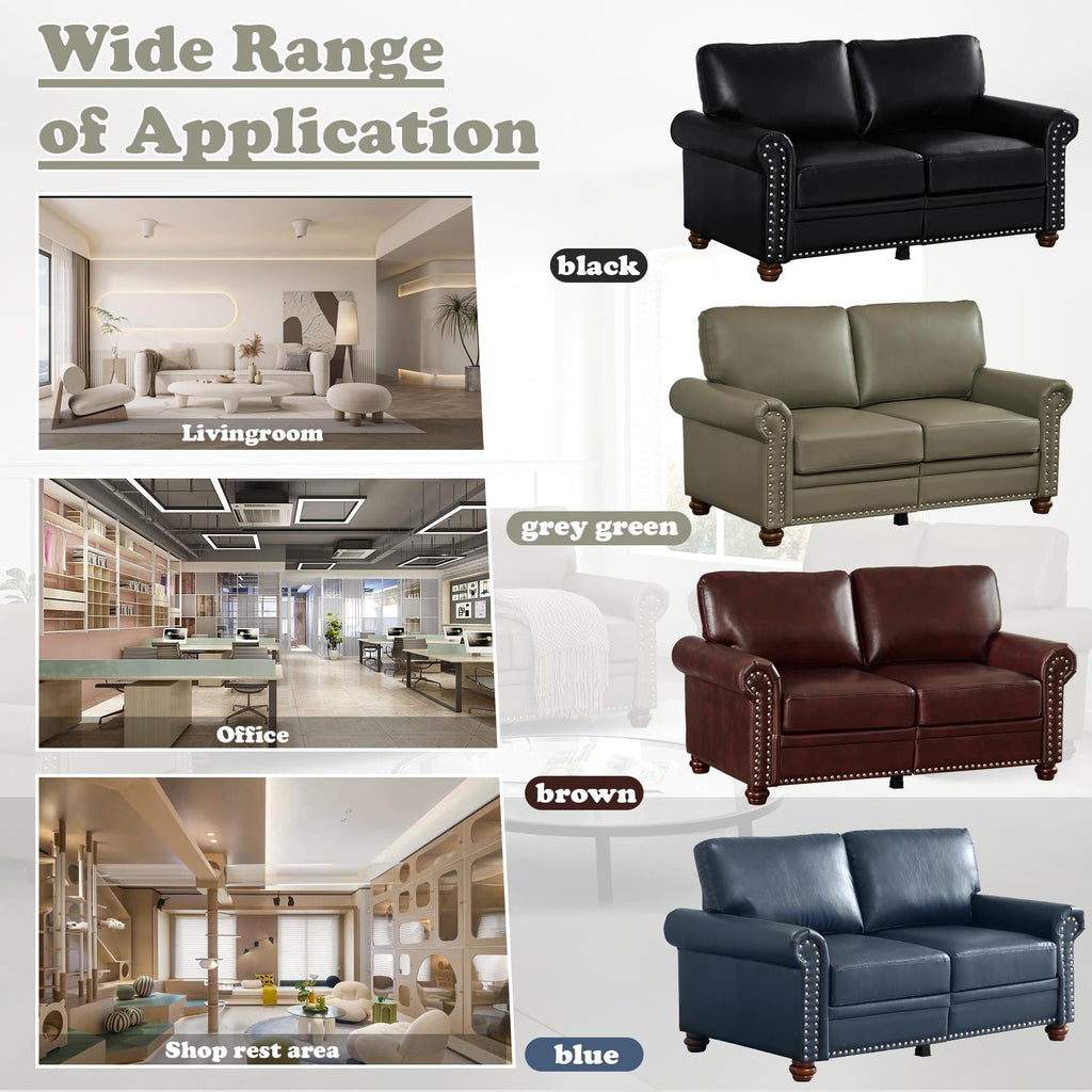 Navy Blue PU Leather Storage Loveseat Sofa C68472