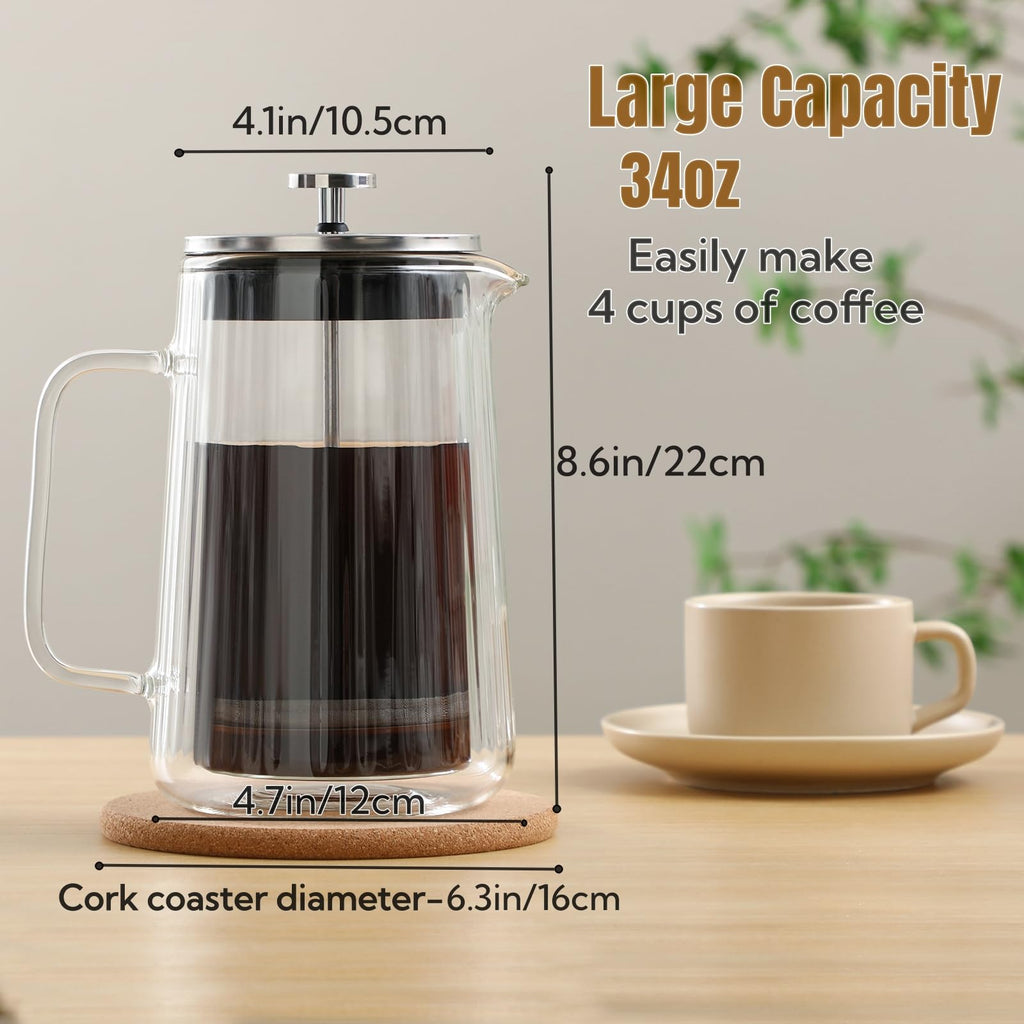 34oz Double Wall Borosilicate Glass French Press Coffee Maker J98348