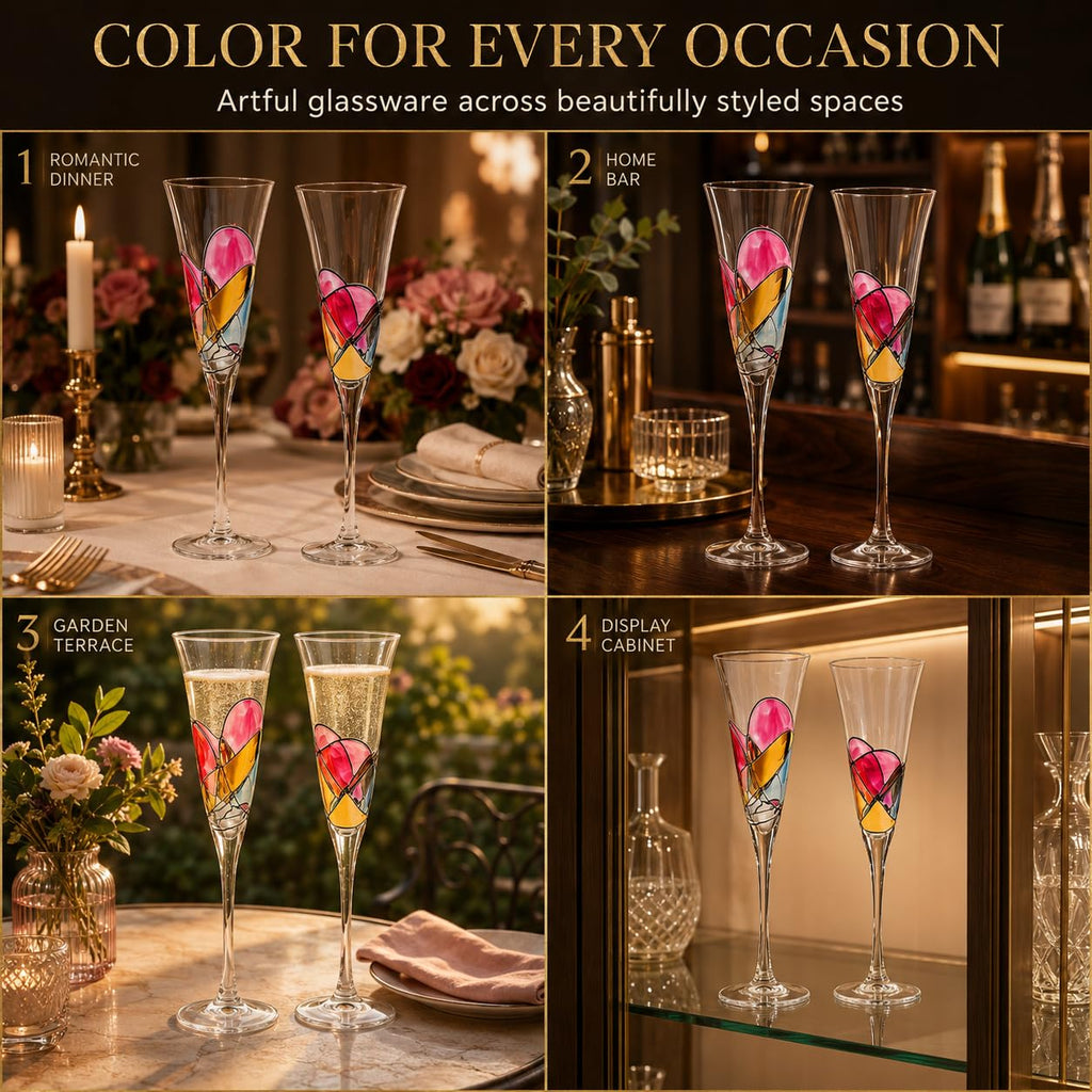 Hand Painted Martini Champagne Cocktail Glasses 2 Set X4838