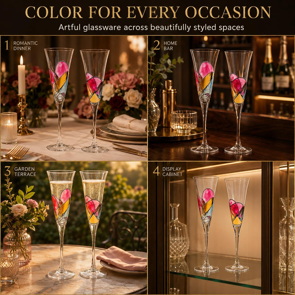 Hand Painted Martini Champagne Cocktail Glasses 2 Set X4838