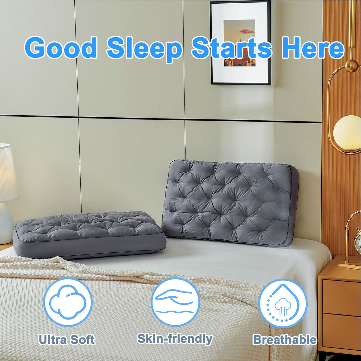 King Size Set of 2 Cotton Bed Pillow D7466