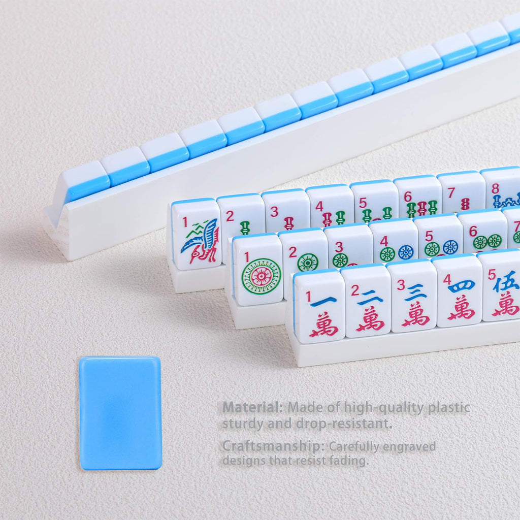Mini Mahjong Set with 166 Blue Tiles, 4 Racks & Bag A826