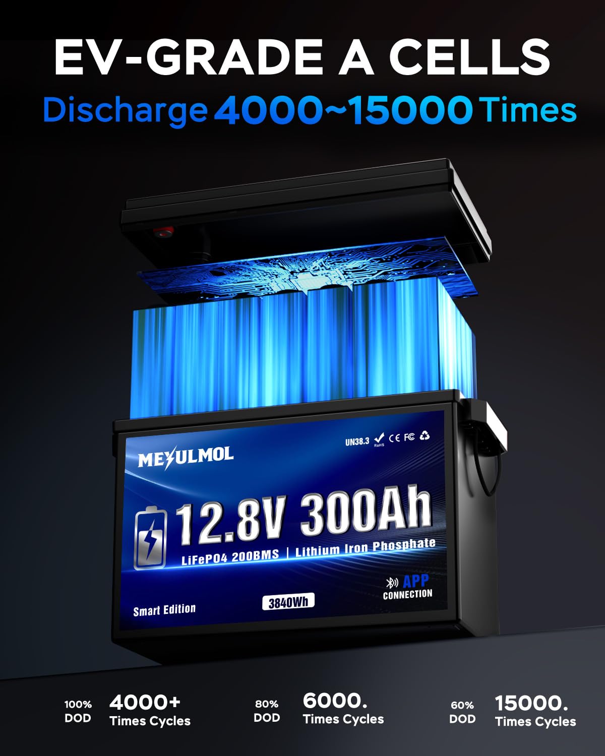 12V 300Ah LiFePO4 Lithium Battery with 200A BMS L368347