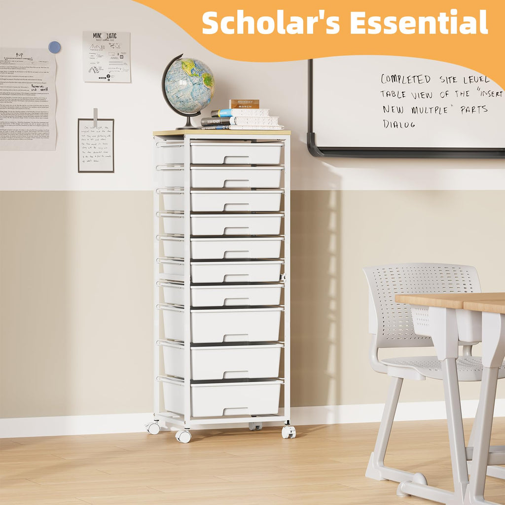 Rolling Storage Cart with 10 Drawers, White X827