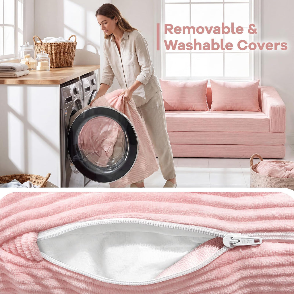 61" Pink Convertible Futon Sofa Bed Q6068