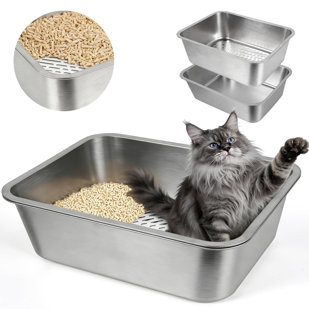 Stainless Steel Sifting Litter Box with Sifter O812877