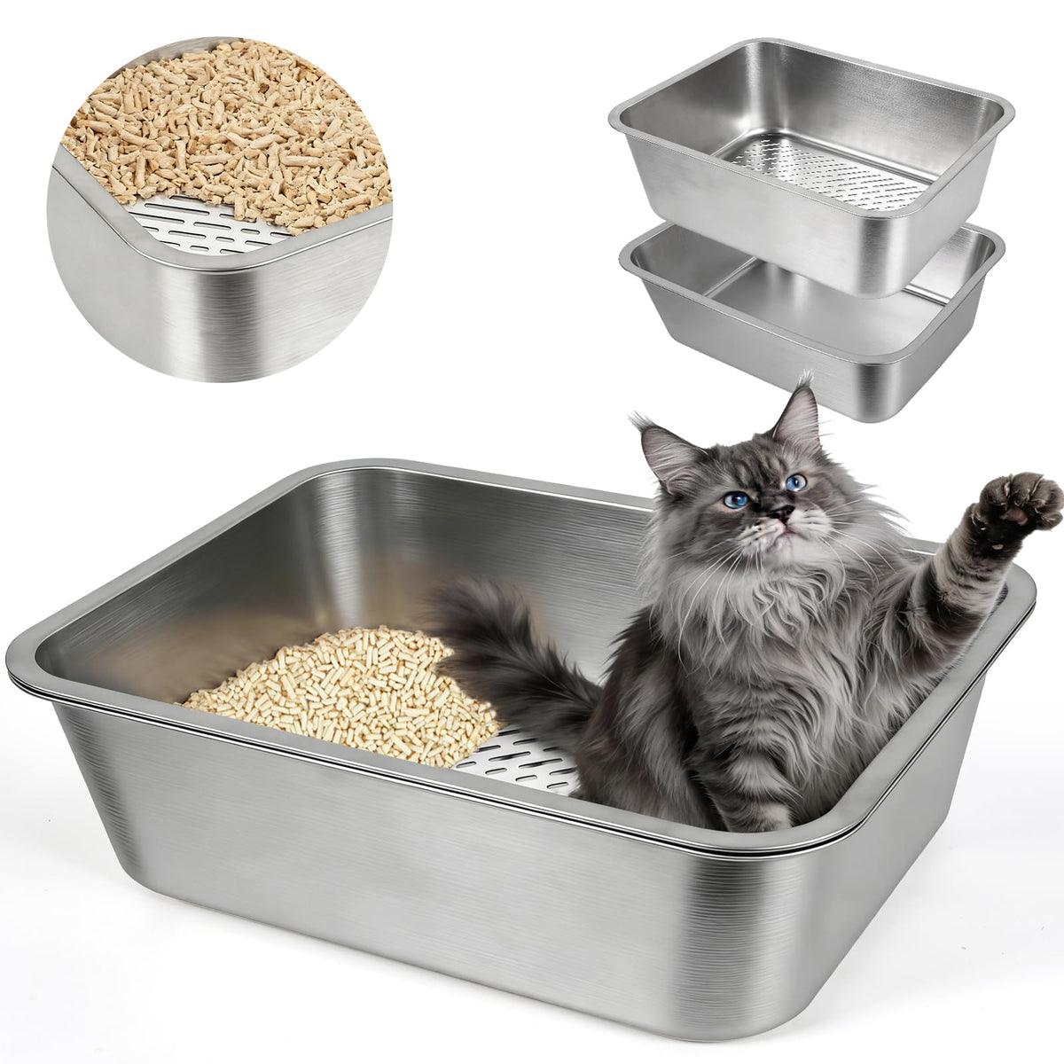 Stainless Steel Sifting Litter Box with Sifter O812877