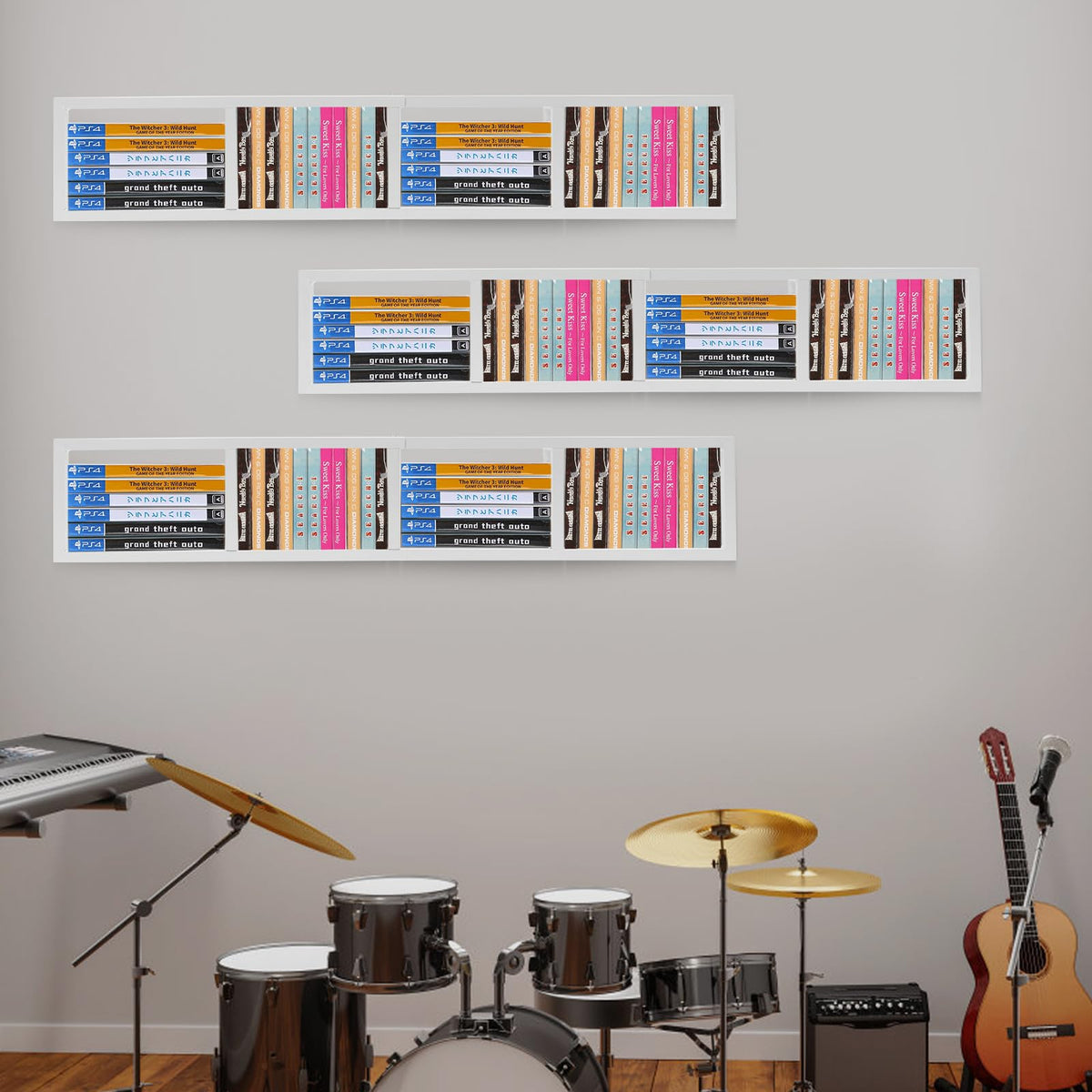 34 Inch White Metal CD Storage Shelf B1495