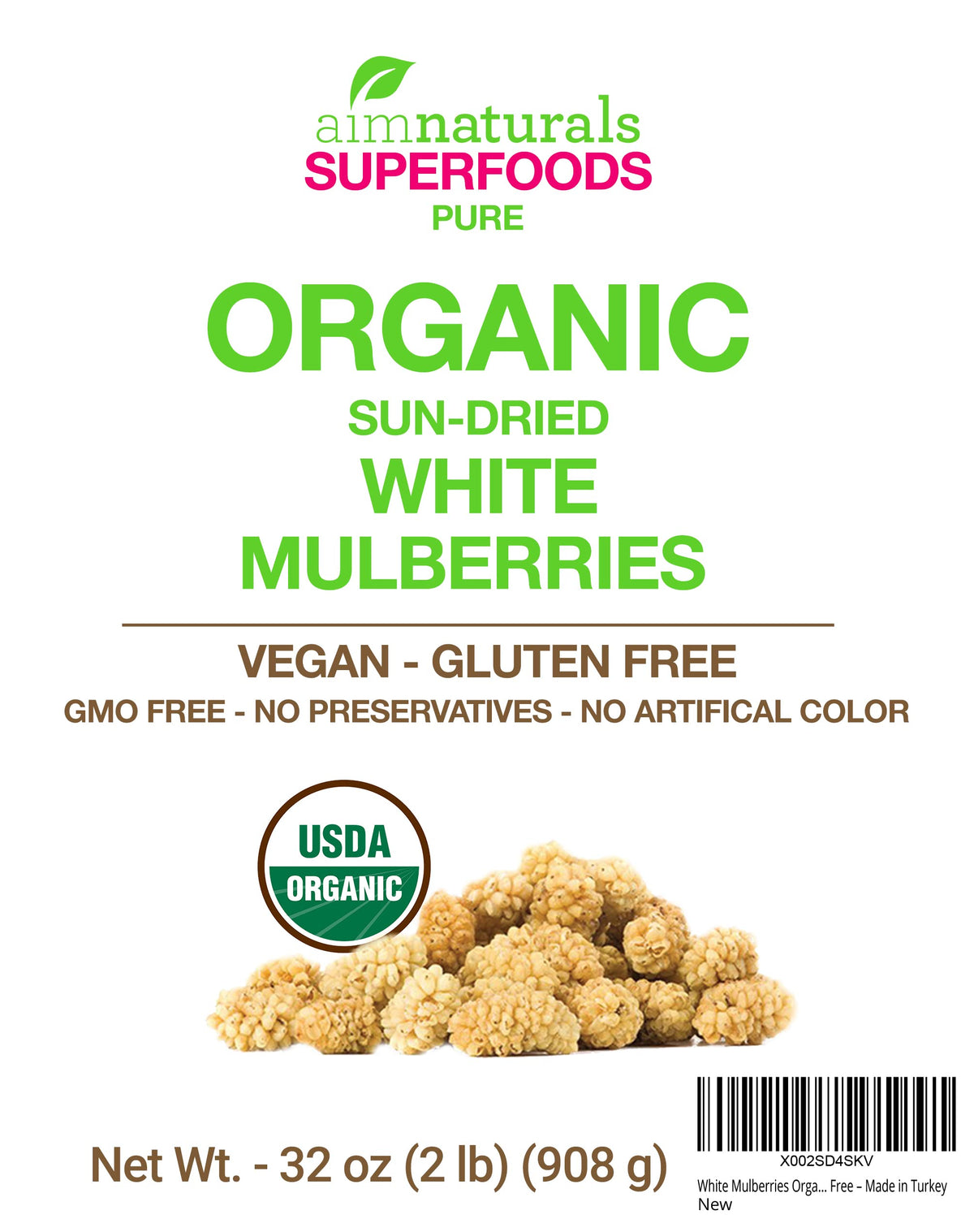 Dried White Mulberries 2 Lbs N3591