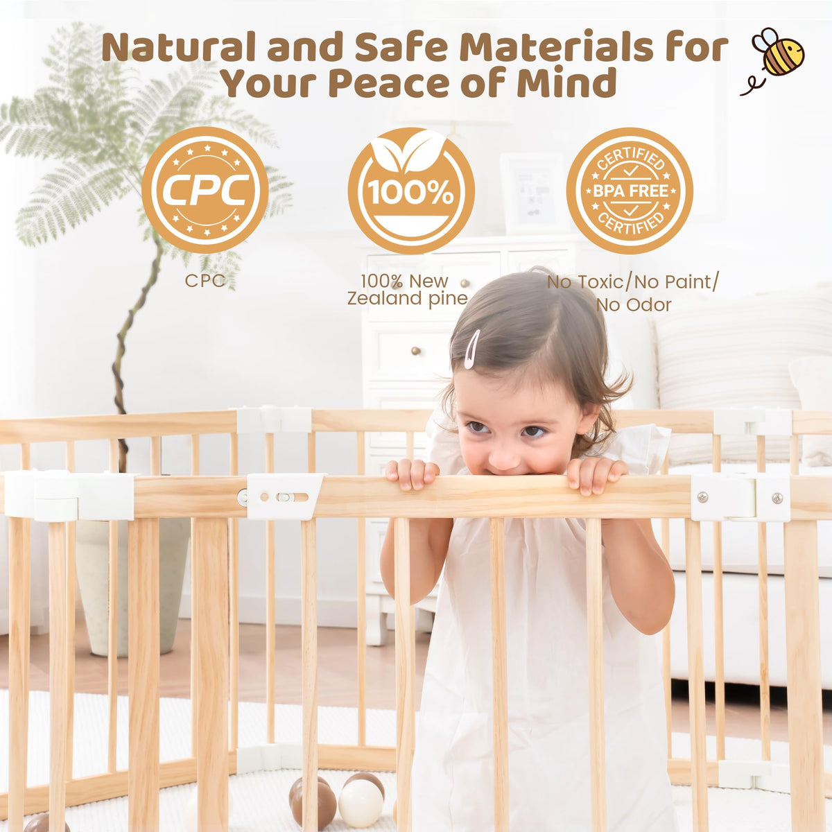 Foldable Wooden Baby Playpen with Gate Y58553