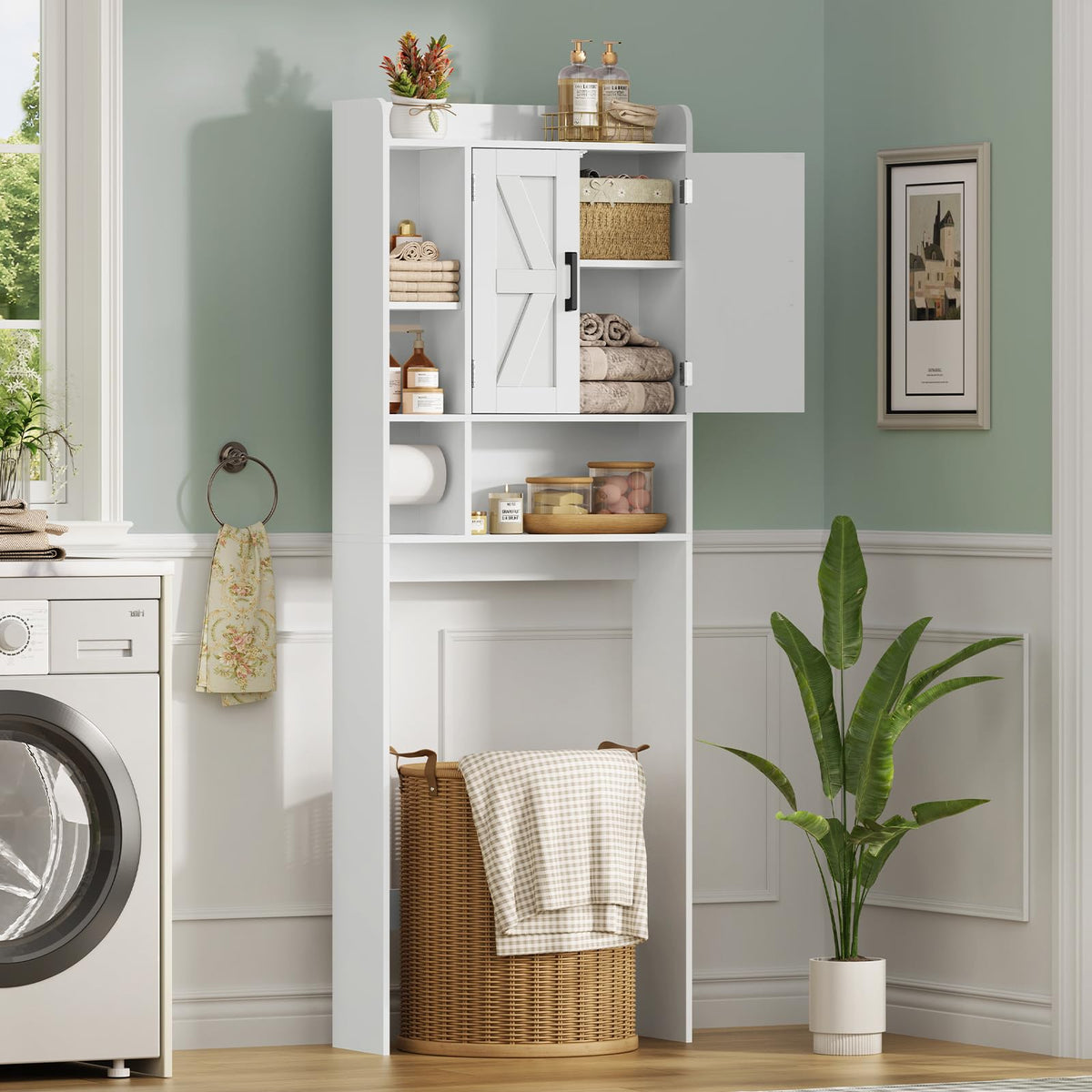 Over The Toilet Storage Cabinet with 4 Open Shelves and Adjustable Shelf, White W9637