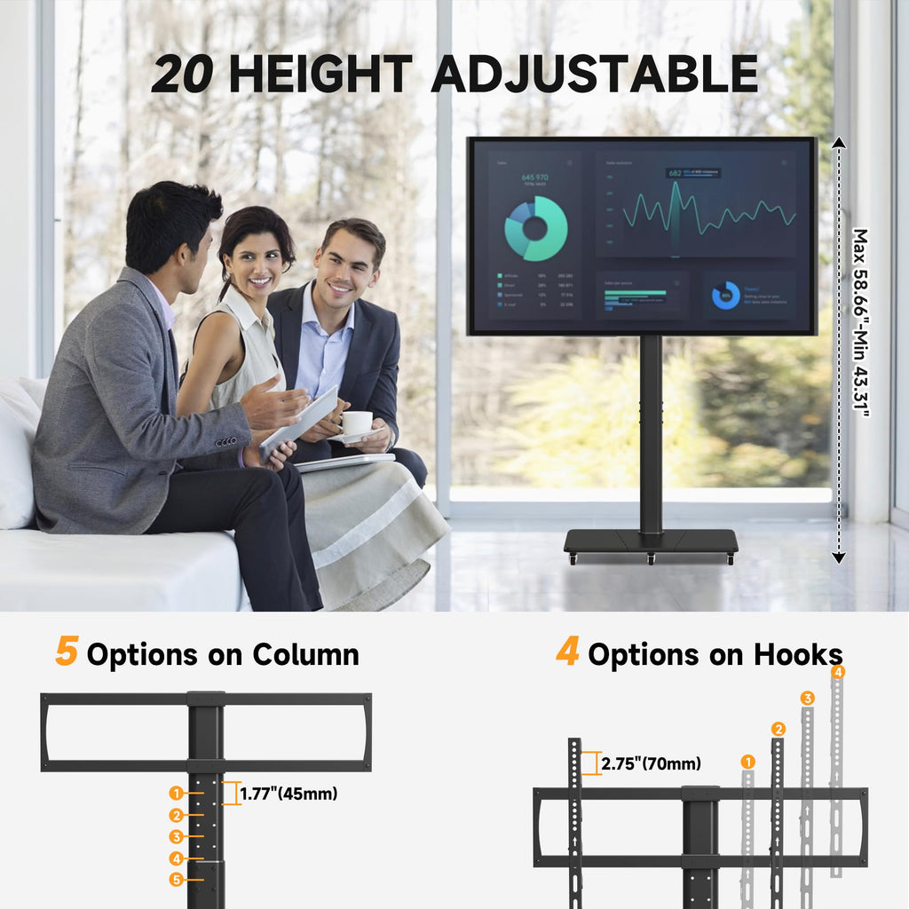 Tall Floor TV Stand for 32-75" TV with Wheels C77694