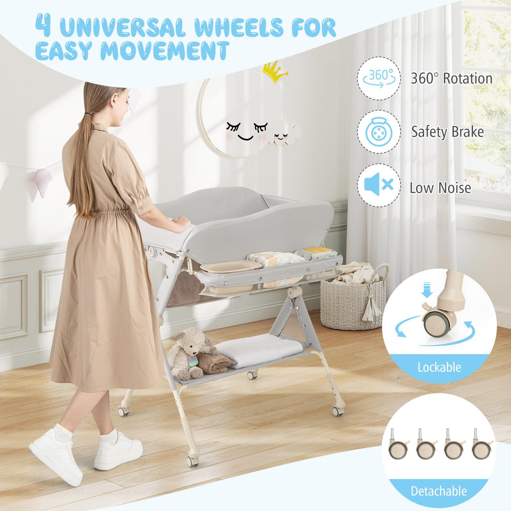 Portable Foldable Baby Changing Table with Wheels G2741