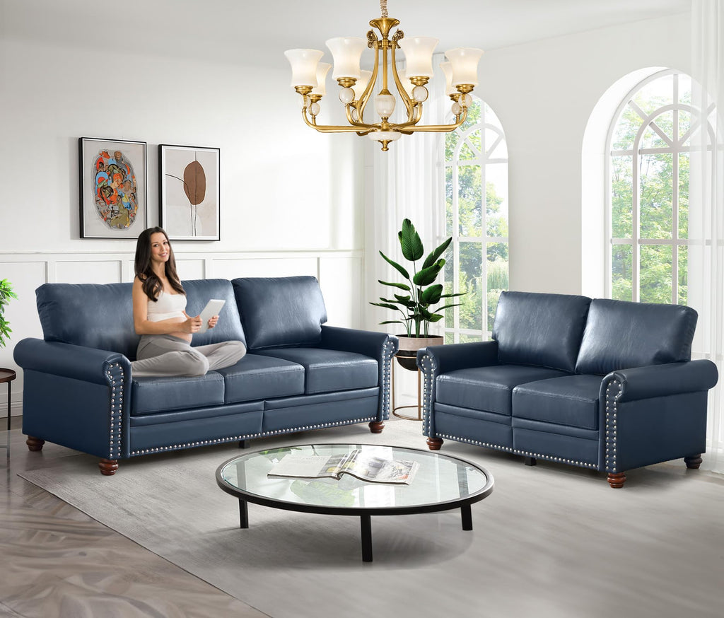 Navy Blue PU Leather Storage Loveseat Sofa C68472