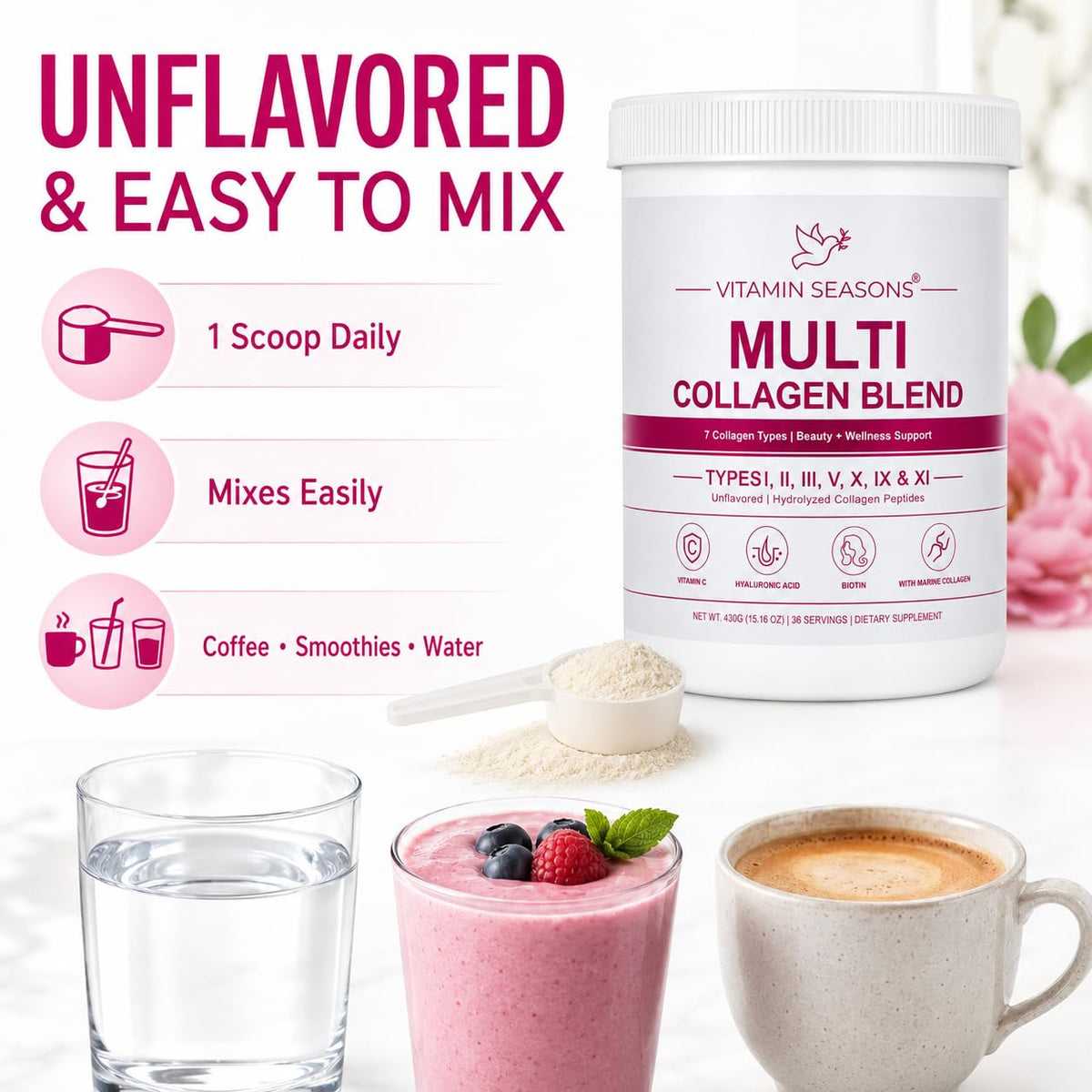 Unflavored Hydrolyzed Collagen Peptides Powder 15.16 oz R55524
