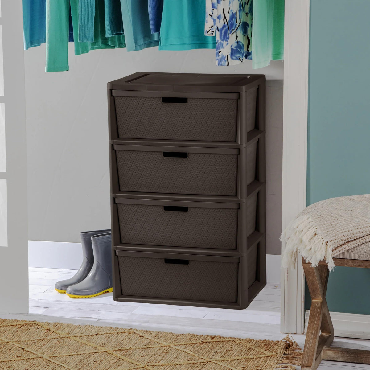 Dark Brown 4 Drawer Plastic Drawer Tower C323518