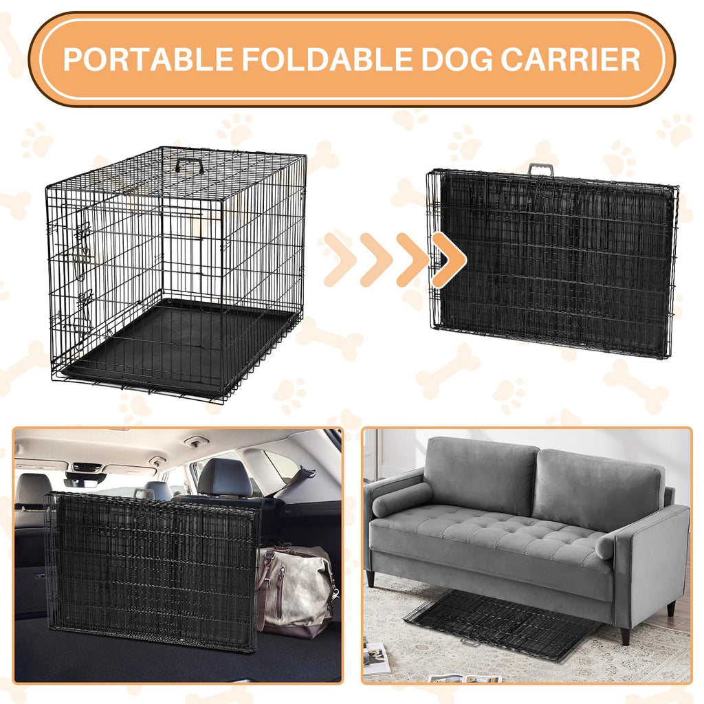 48 Inch Foldable Metal Dog Crate with Divider Panel E1607