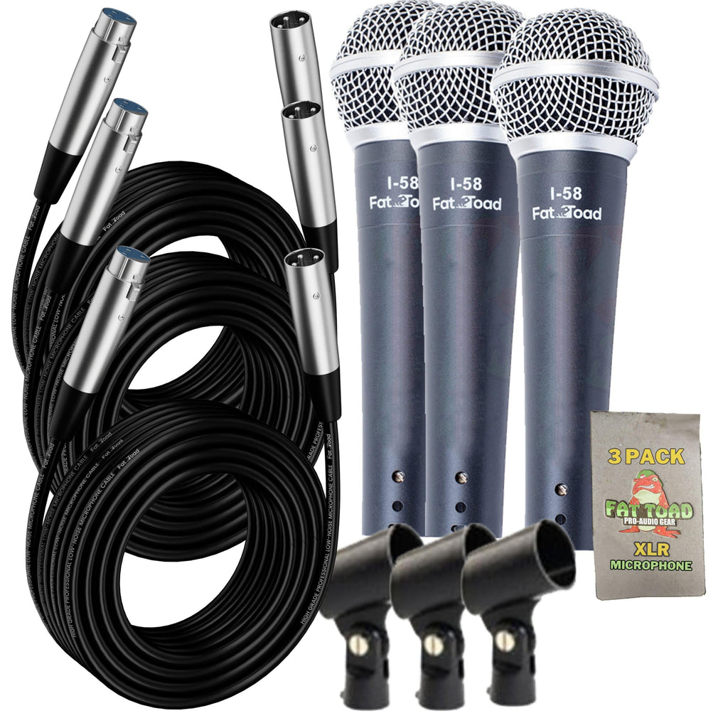 Cardioid Dynamic Handheld Microphones 3-Pack with Clips & XLR Cables F312