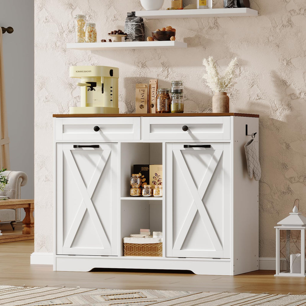 White and Walnut 23 Gallon Laundry Hamper Cabinet with 2 Drawers T352742