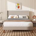 Queen Size Linen Platform Bed Frame with Wingback Headboard F9668
