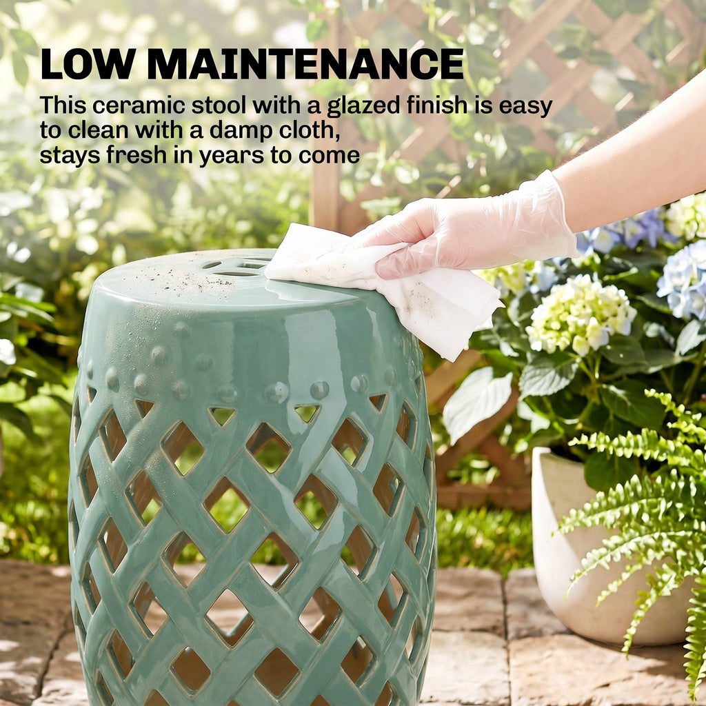 Ceramic Garden Stool Outdoor Stool Green N349