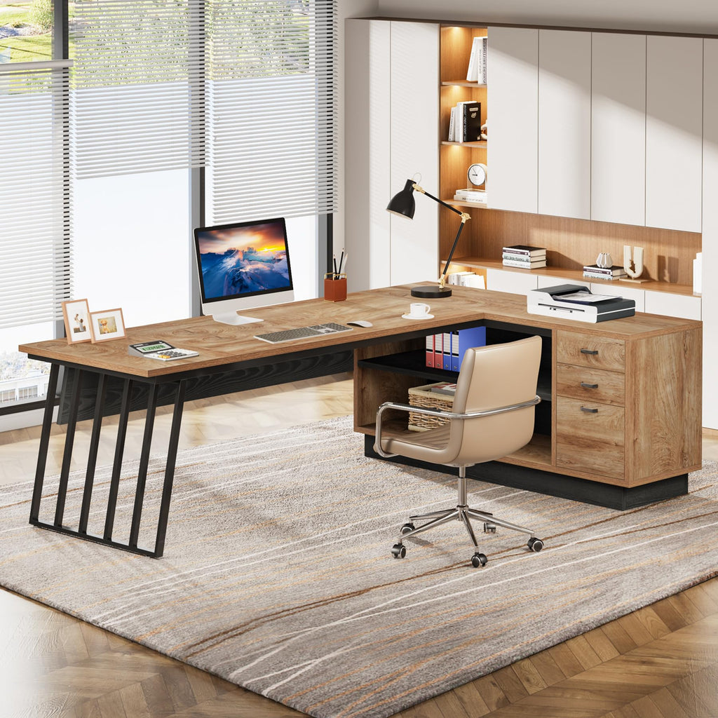 71-Inch L-Shaped Executive Desk with Cabinet R8112