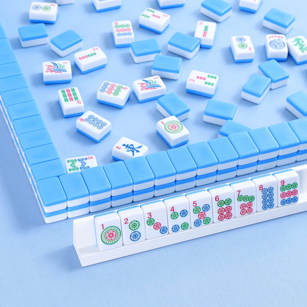Mini Mahjong Set with 166 Blue Tiles, 4 Racks & Bag A826