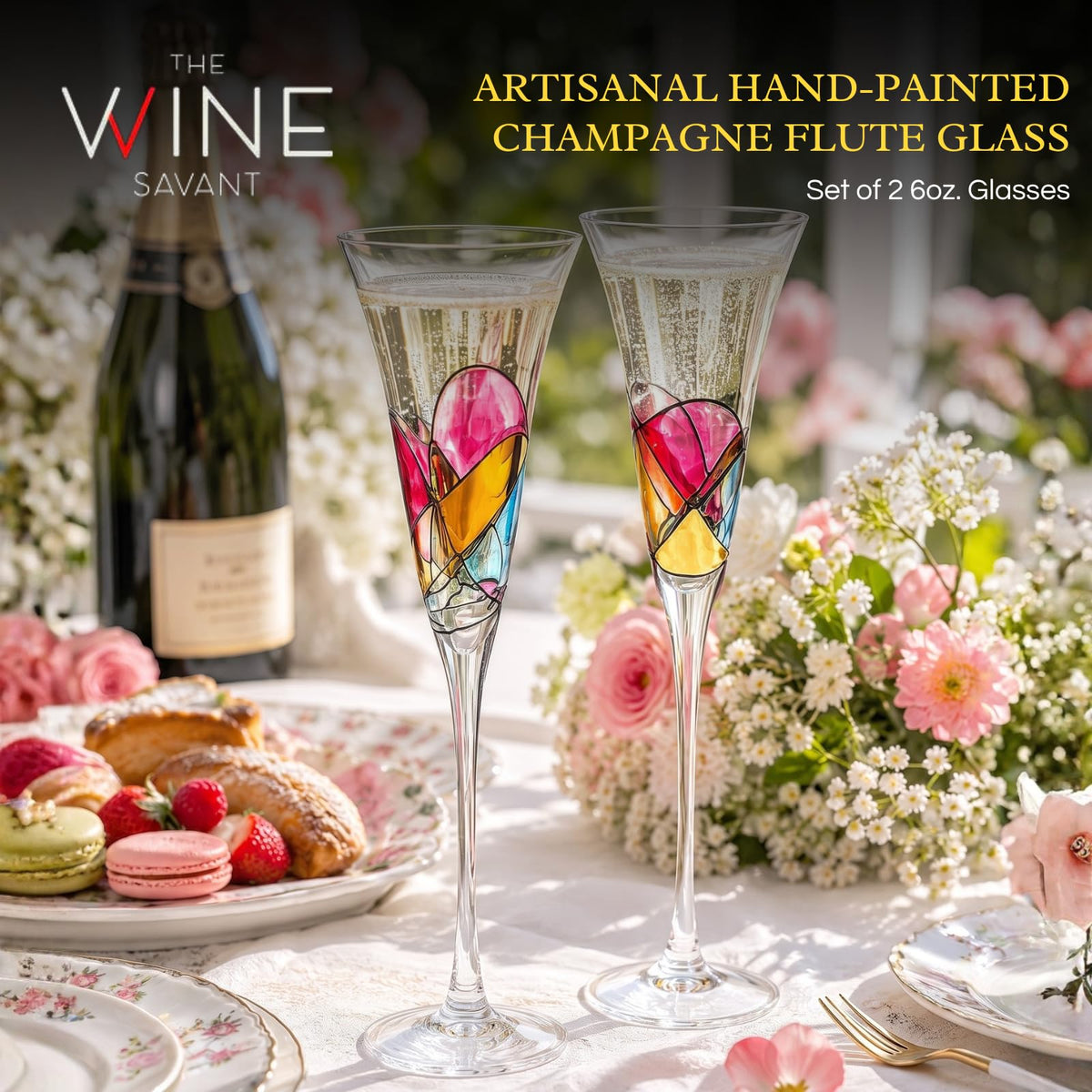 Hand Painted Martini Champagne Cocktail Glasses 2 Set X4838
